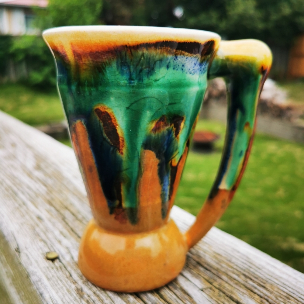 Vintage Wilfrid Roberge Pottery Mulicolour Slip Glaze Mug